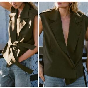 ZARA M L vest with shoulder pads and belt